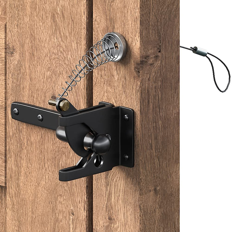 skysen Self Locking Fence Gate Latch Carbon Steel Black/Lock Post Mount with Stainless Steel Spring Cable Pull(JLXSDS-1) 1