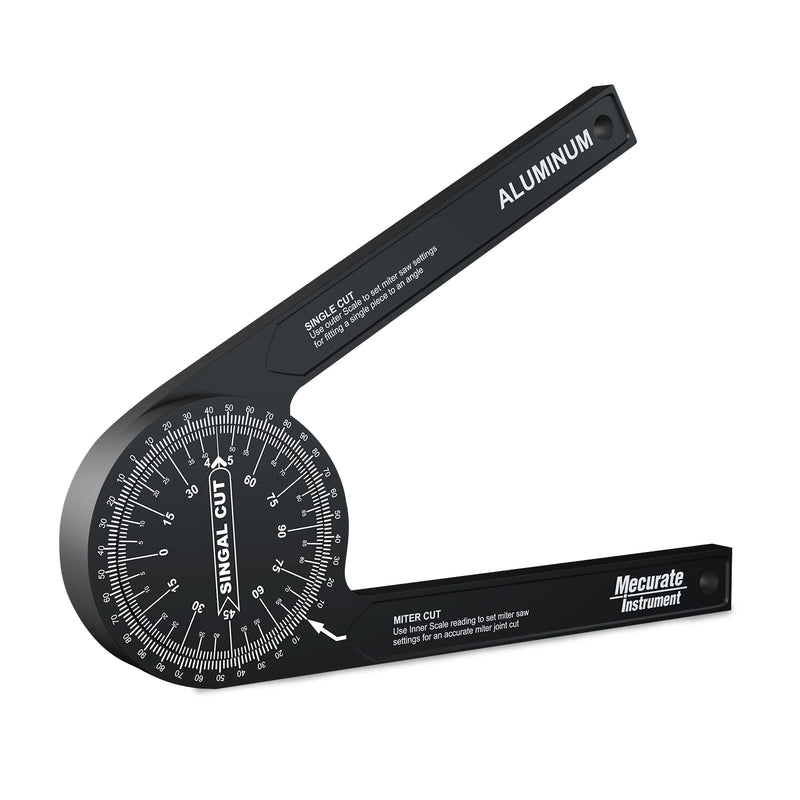Mecurate Aluminum Miter Saw Protractor, 7.3-Inch Angle Finder Featuring Precision Laser Engraved Scales Woodworking Lightning Measure Tool with 360 Degree Rotation Function for Carpenters