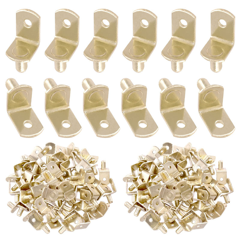 Swpeet 60 Pcs L-Shelf Pins, 6mm Gold Support Pegs with Hole, Plated Steel Shelf Holder Pins Bracket Cabinet Clips Holder for Shelf Holes on Bookcase, Cabinets and Entertainment Centers Cylindrical