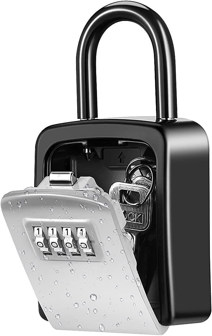 Key Lock Box, Upgraded Wall Mounted Key Safe Box, Weatherproof 4 Digit Combination Key Storage Lock Box, 5 Keys Capacity Lockbox with Removable Shackle for Indoor Outdoor, Small Size 3.66inch（Silver ） 1 Pack Silver