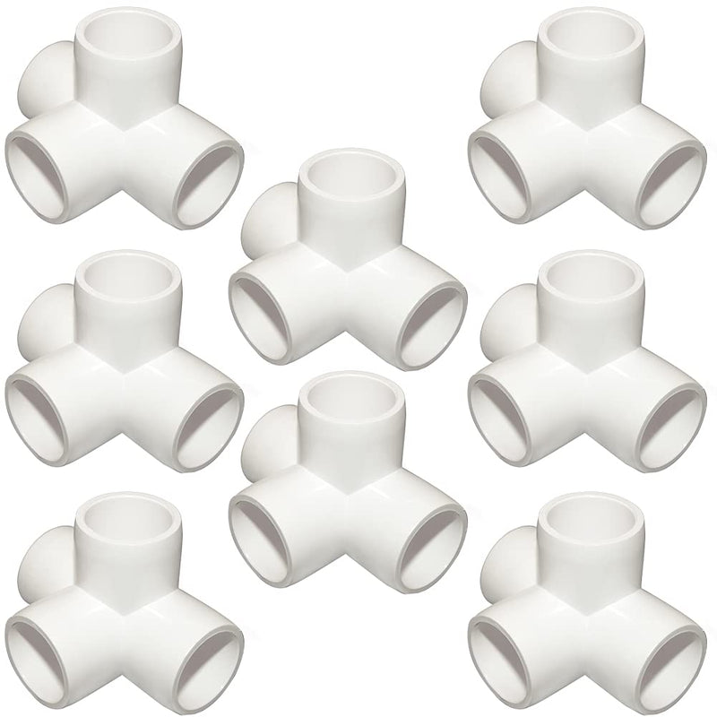 1/2Inch Tee PVC Fitting 4 Way Elbow Connector, Furniture Grade 90 Degree Elbow Side Outlet, Corner Fittings for Building Furniture Greenhouse Shed Pipe Fittings Tent Connection (Pack of 8) White 1/2“