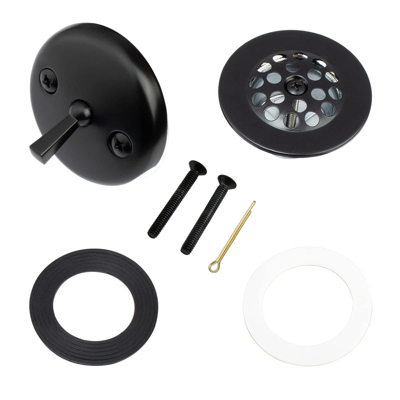 Matte Black Trip Lever Tub Trim Kit Set with Trip Lever Overflow Face Plate, No Putty Gasket,Trip Lever Bathtub Drain with Strainer, Overflow and Matching Screws, No Putty Installation by Artiwell Matt Black
