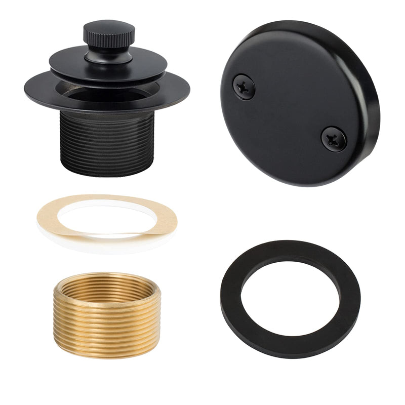 Matte Black Lift & Turn Tub Trim Set with Two-Hole Overflow Faceplate and No Putty Gasket, Bathtub Conversion Kit Assembly with Universal Fine/Coarse Thread, No Putty Installation by Artiwell Matt Black