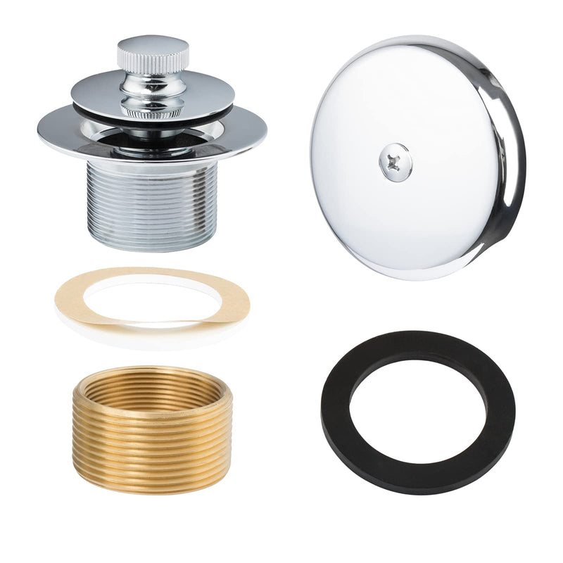 Artiwell Push & Lock Tub Trim Set with Single-Hole Overflow Faceplate, Bathtub Conversion Kit Assembly with Conversion Bar, Universal Fine/Coarse Thread, No Putty Installation (Chrome Plated) Chrome Plated