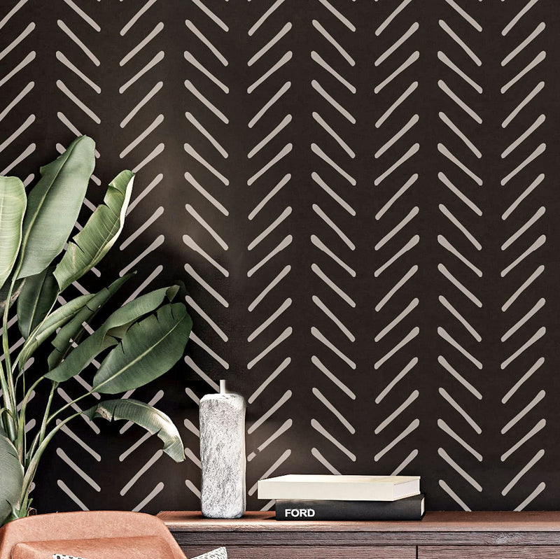 PINKIPO®, Hand-Drawn Herringbone, (16"x40") XL Stencil, Large Wall Stencil, Modern Geometric Wall Stencils for Painting, Stencils for Walls, Chevron Wall Stencil