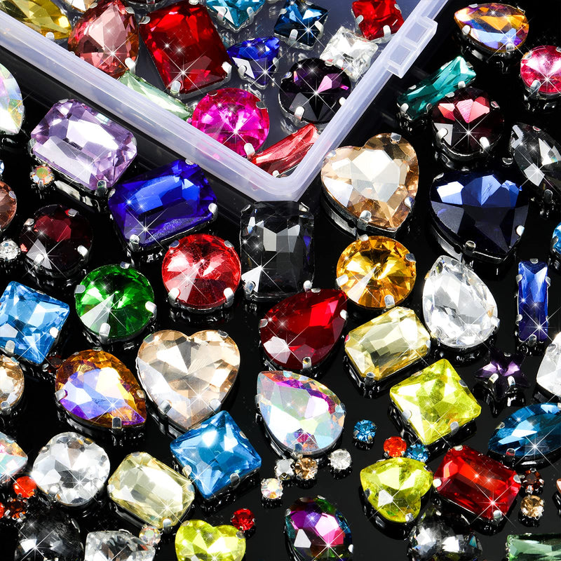 460 Pieces Sew on Rhinestones Glass Sewing Claw Gemstones and Crystals Metal Back Prong Setting Sewing Rhinestones for Clothes DIY Crafts Clothes Shoes Bag (Mixed Color) Mixed Color