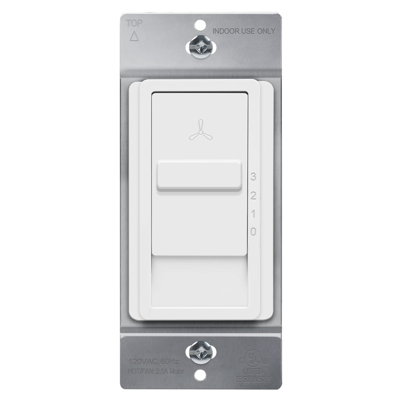 TOPGREENER Kalide Fan Speed Control Switch, 3-Speed Fan Wall Switch, Single Pole, 120VAC, 60Hz, 2.5A, Neutral Wire Not Required, TGFS3-W, White Fan Switch 1