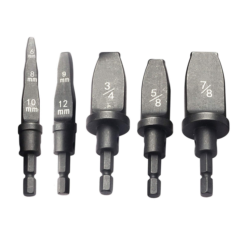 5pcs Swaging Tool Drill Bit Set, Metric Pipe Expander Air Conditioning Copper Pipe Expander - 6/8/10mm, 9/12mm, 5/8", 3/4", 7/8" Flaring Spin Set