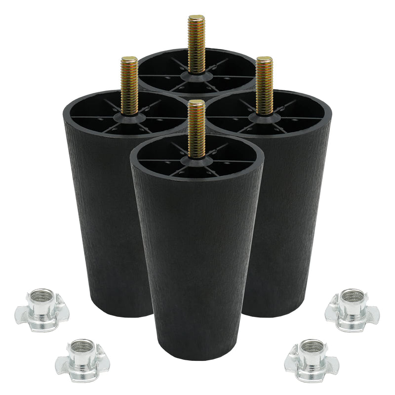 Murtenze 4Pcs 5 inch Sofa Legs, Round Tapered Plastic Couch Legs Replacement Furniture Legs with M8 Hanger Bolts for Chair Sofa Dresser Cabinet Loveseats Ottoman Bed 5Inch Round