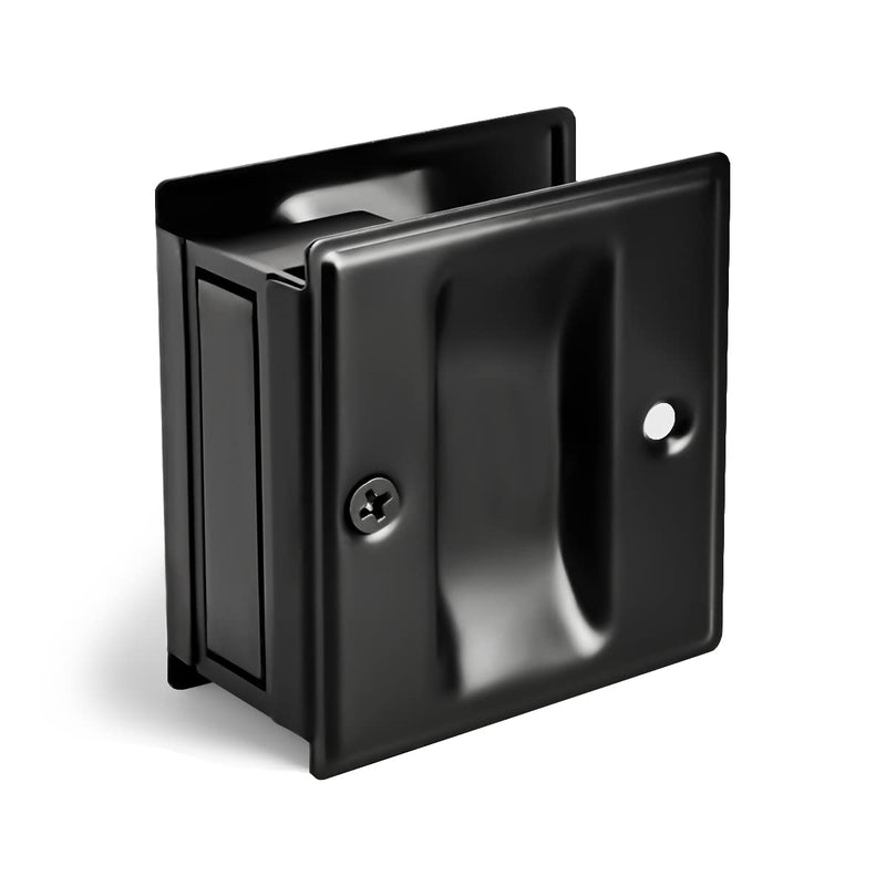 HOMOTEK Passage Sliding Door Pull Black Without Switch Plate- Replace Old Or Damaged Pocket Door Pull Quickly and Easily, 2-3/4”x2-1/2”, for 1-3/8” Thickness Door 1 Pack No Lock-Black
