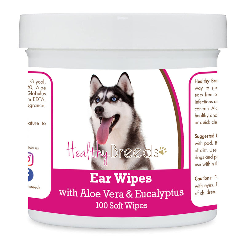 Healthy Breeds Siberian Husky Ear Cleaning Wipes with Aloe & Eucalyptus for Dogs 100 Count
