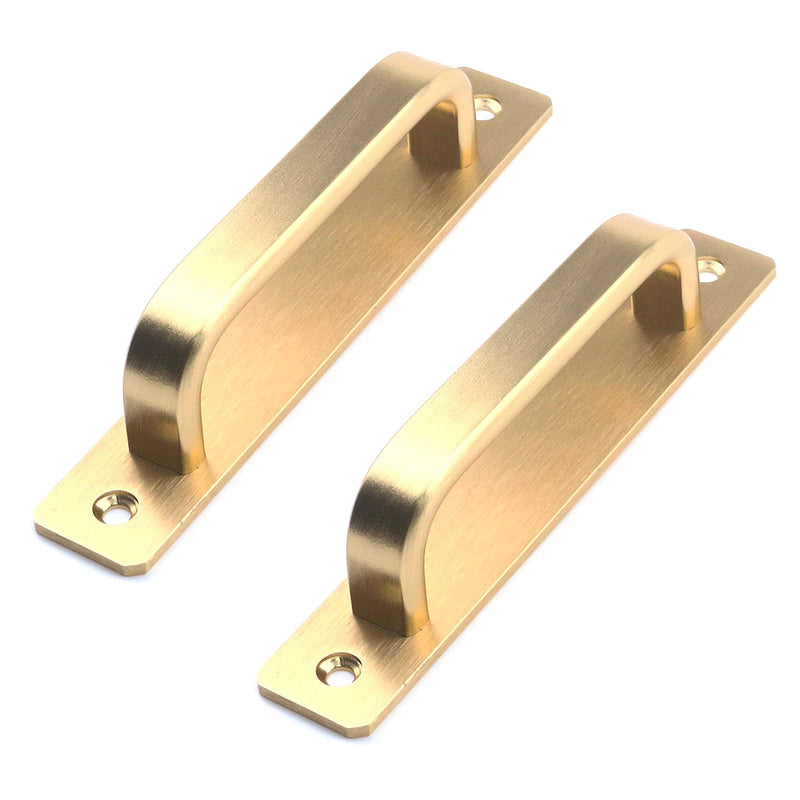Semetall 5.79" Heavy Duty Antique Barn Door Handles Pull and Flush Hardware for Gate,Garage,Shed,2 Pack,5.04" Hole Center,Gold 128mm/5.04" hole center Gold