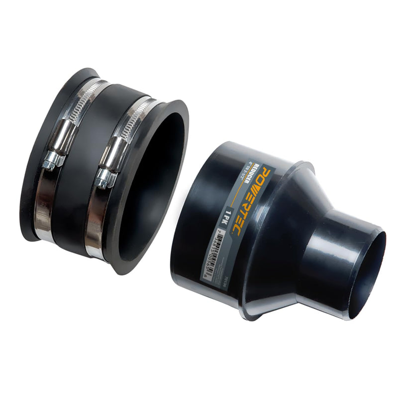 POWERTEC 70322 4 Inch to 2-1/2 Inch Reducer and 4 Inch Dust Control Flex Cuff with Stainless Steel Hose Clamps, Dust Collection Fitting for Woodworking Dust Collection Hose and Dust Ports, 1 Set 4" to 2-1/2" Reducer & 4" Cuff, 1 Set