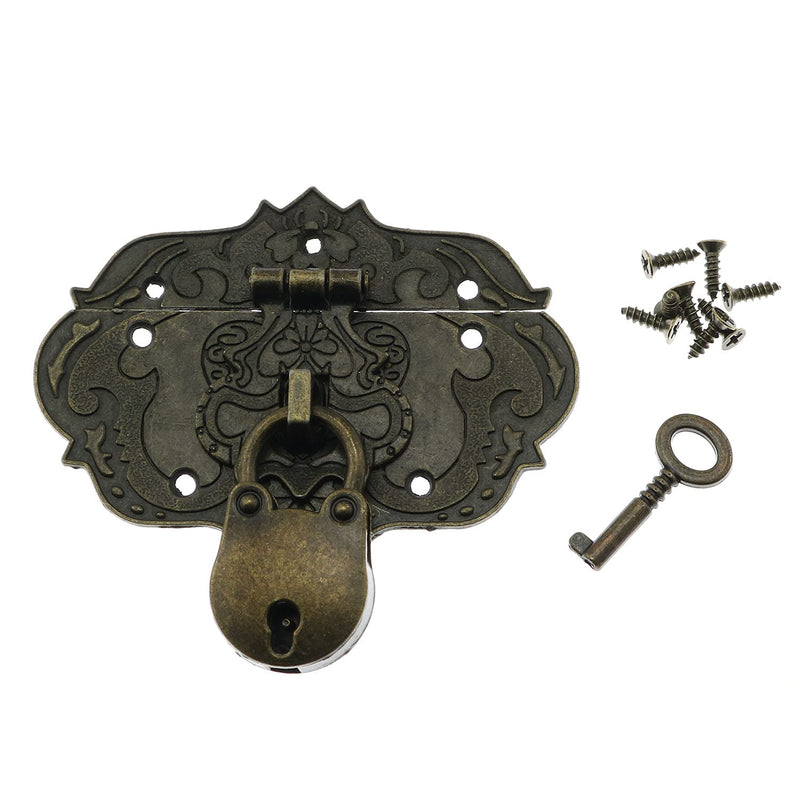 Antique Embossing Decorative Brass Hasp Clasp Latch Lock with Screws for Jewelry Box Ordinary Box Wooden Case Furniture Decoration (Bronze) Bronze