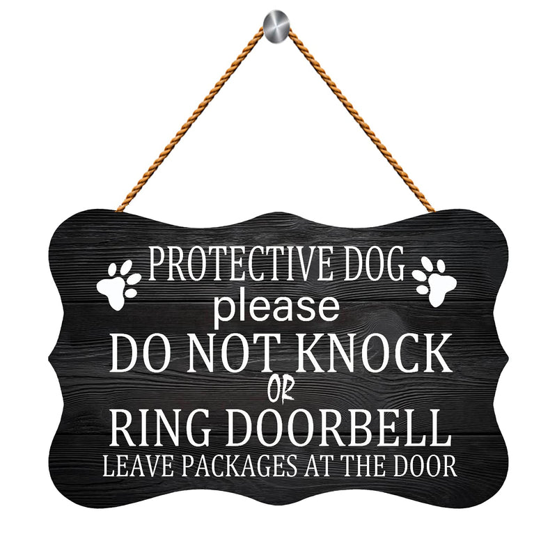 Licpact Protective Dog Please Do Not Knock or Ring Doorbell Ring Doorbell Leave Packages at The Door Wooden Sign 12 x 8 inch Wood Plank Design Hanging Sign Rustic Wood Farmhouse Home Decor