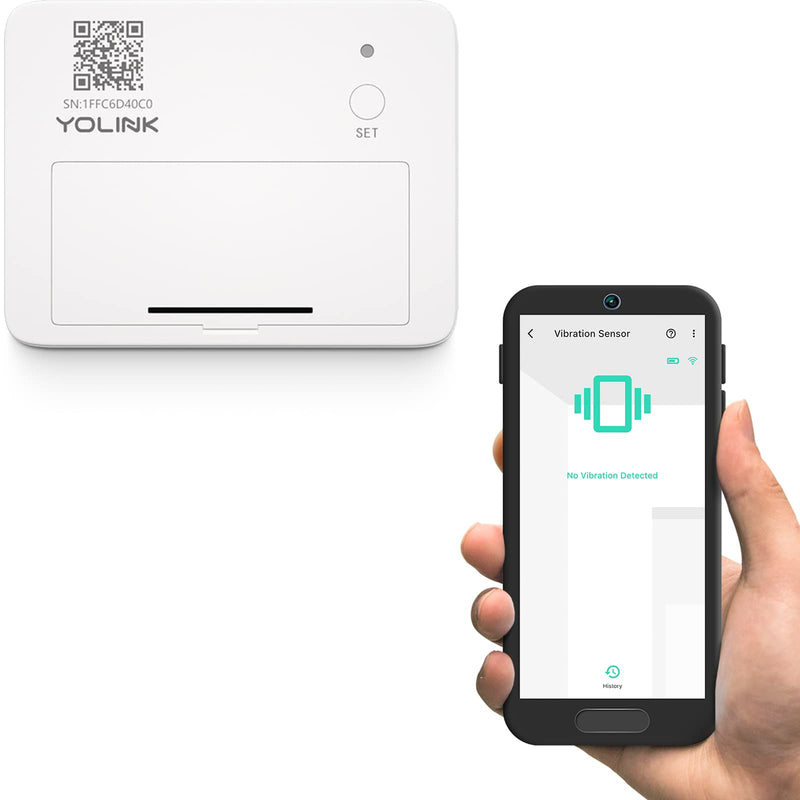 YoLink LoRa Smart Vibration Sensor; Smart Shock, Glass Break, Tamper, Movement Detector, Generator Running, Email/SMS/Push Alerts, 1/4 Mile Open Air Range, Alexa, Hub is not Included Without Hub