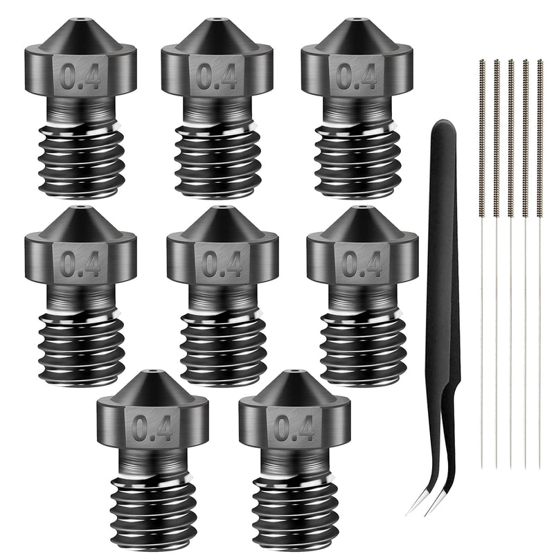 8PCS V6 Nozzles 0.4MM,Hardened Steel Nozzles+Stainless Steel Cleaning Kit, Extruder Nozzle for Monoprice Select mini, V5 V6, Prusa i3, Anet8, Anycubic i3 mega 3D Printer E3D 0.4mm + tweezers 8