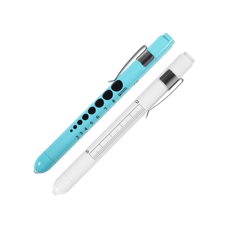 Aokin Pen Light with Pupil Gauge, Reusable LED Penlight Medical for Doctor Nurse Diagnostic etc, White Light, Sky Blue and White