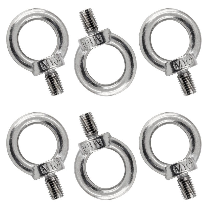 6Pcs M10 Lifting Eye Bolts, 304 Stainless Steel Male Thread Machinery Shoulder Ring Eye Bolt Heavy Duty M10 (6Pcs)