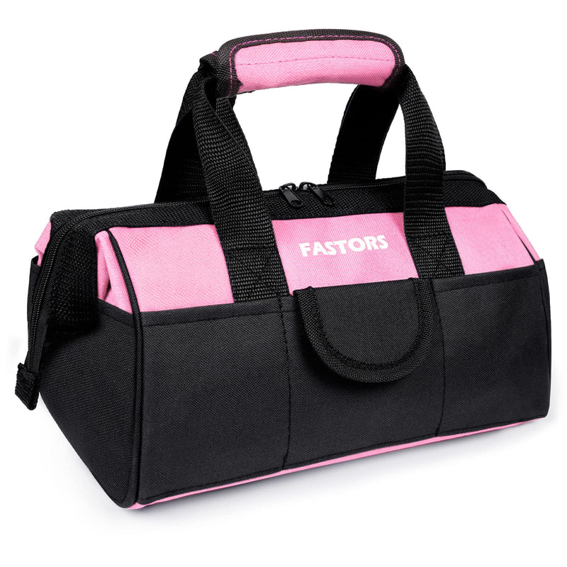 Pink Tool Bag for Women With 13-Inch Wide Mouth Double Zippers,Tool Bag With 8 Pockets Outside and 2 Pockets Inside(PINK) Pink