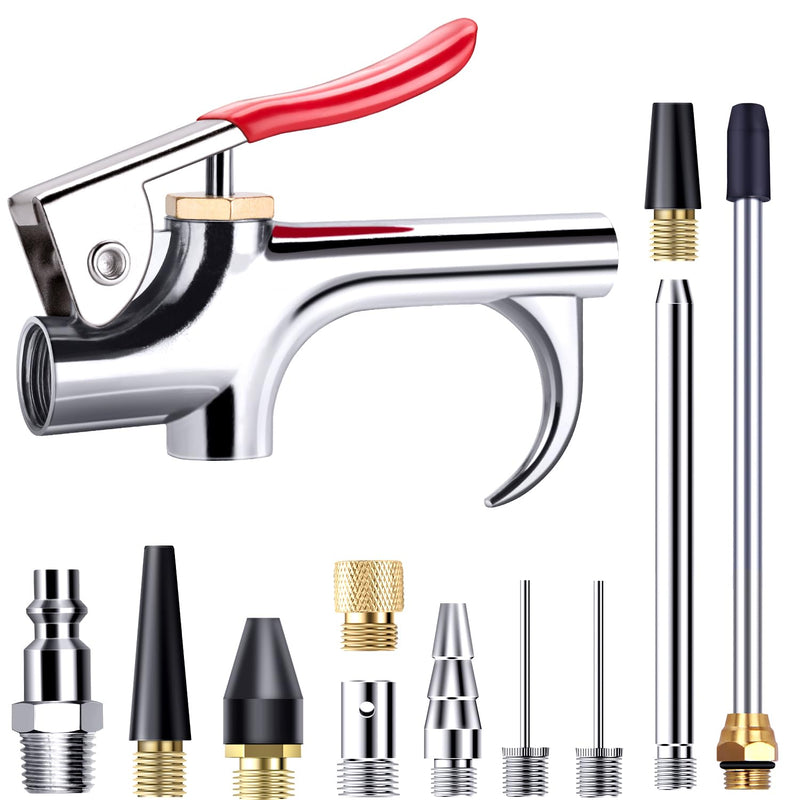 13 Pcs 2-Way Connection Air Nozzle Blow Gun Set, Air Nozzle Kit with 1/4 in Standard Quick Fitting and 8 Air Nozzles, Air Compressor Accessories for Air Inflation and Dedusting 13 pcs kit