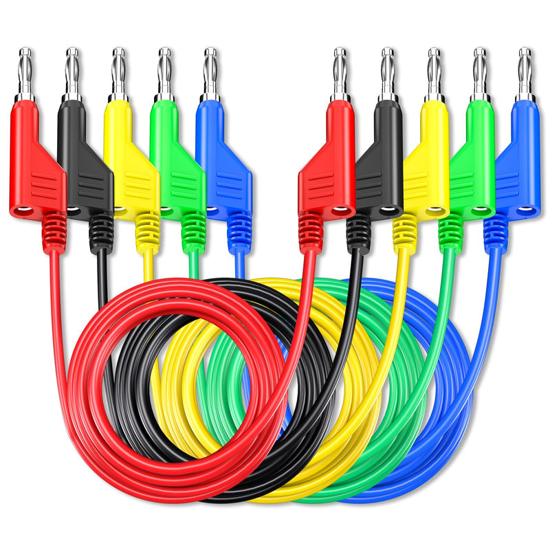 Goupchn 5PCS Stackable Banana to Banana Plug Test Leads Soft Electrical Test Cable Wire 6.56ft/2m for Multimeter 1000V 15A Five Colors - Stackable Banana