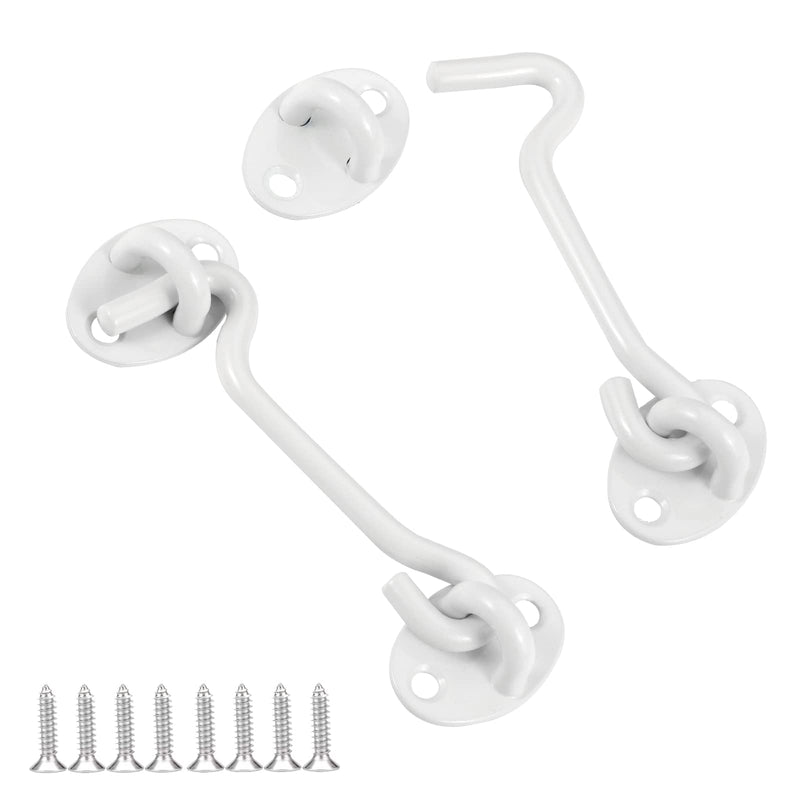 Barn Door Latch Hook and Eye Latch White, 2 Packs 4 Inch Heavy Duty Solid Stainless Steel Barn Door Hook Lock for Barn Doors, Sheds, Wooden Fences, Bathrooms, Doors, Windows (White) *White