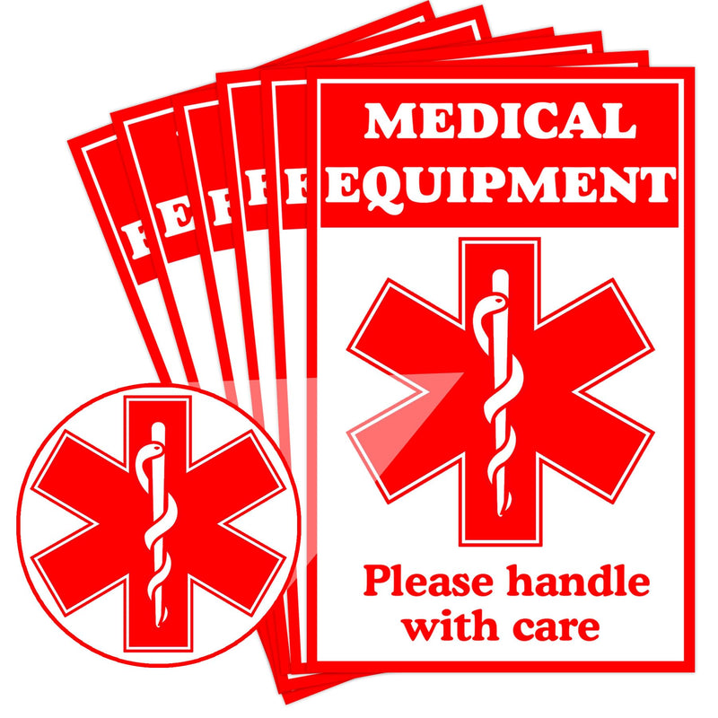 SMARSTICKER Medical Alert Equipment Luggage Tag Stickers 2x3 inch Handle with Care Labels for Medical Supplies (8 Pack), Red
