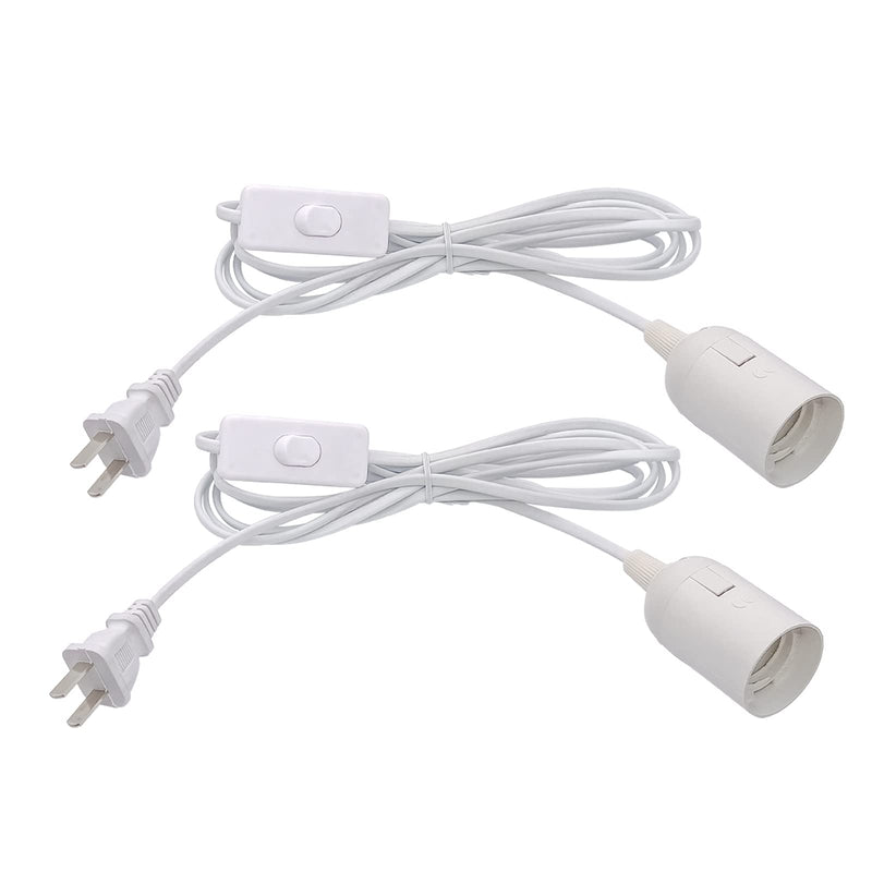 Plug in Hanging Light Kit, Retro Hanging Lights with Plug in Cord, E26 E27 Industrial Pendant Light Fixture, 9.8 FT Cord with On/Off Switch Hanging Lamp for Living Room Bedroom 2 Pack (White) White