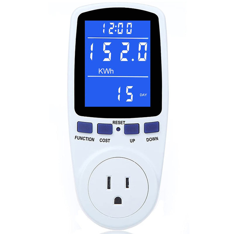 Upgraded Watt Power Meter Plug Home Electrical Usage Monitor Consumption, Energy Voltage Amps Kill Tester with Backlight, Overload Protection, 7 Modes Display 1 Pack White