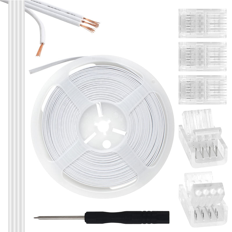 RGBZONE 𝟰 𝗣𝗶𝗻 𝟭𝟬𝗺𝗺 𝗟𝗘𝗗 𝗦𝘁𝗿𝗶𝗽 𝗖𝗼𝗻𝗻𝗲𝗰𝘁𝗼𝗿 𝗞𝗶𝘁 32.8ft 4 Pin RGB Extension Wire and 5 Pcs 4 Pin LED Strip to Wire Connectors for 10mm IP20/IP65 5050 3528 SMD RGB LED Strip Light 4pin 10mm kit