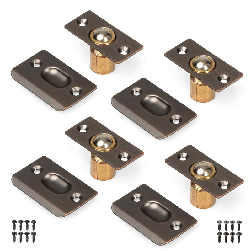 Ilyapa French Door Ball Catch - 4 Pack Oil Rubbed Bronze Closet Door Adjustable Screw in Ball Catch Latch for Kitchen Pantry, Laundry Room, Mud Room 4 Pack Adjustable