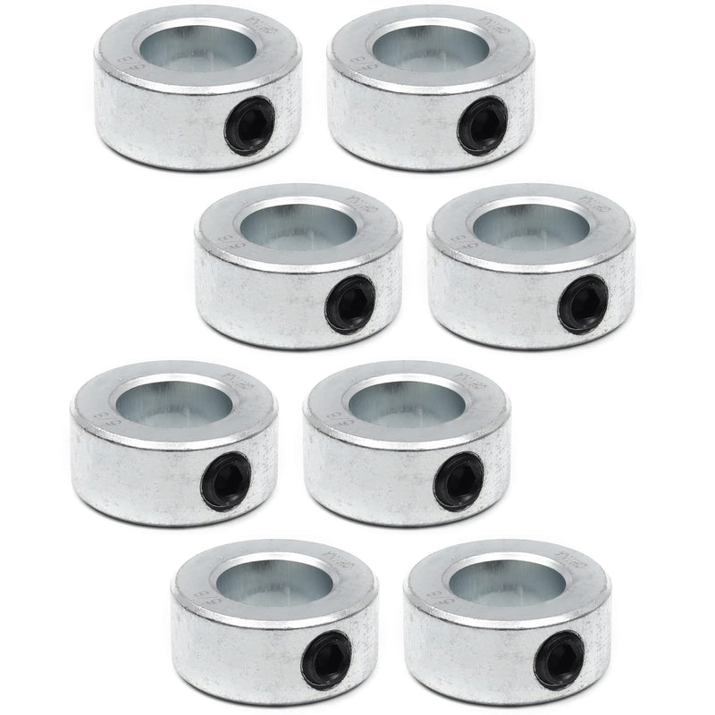 (8-Pack) Zinc Plated Carbon Steel 5/8” Bore Shaft Collars Sets - Screw Style Bore Shaft Collars with 5/8” Bore Size, 1-1/8 Outer Diameter, and 1/2 Width - Suitable for Automotive and Industrial Use 8