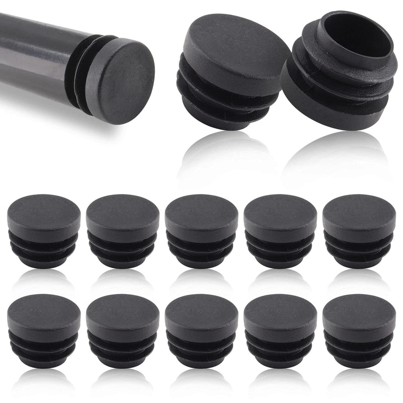 Piutouyar 12 Pack 3/4 Inch Round Plastic Plugs, Plastic Round End Caps, Black Round Tubing Plug, Pipe Tubing End Cap for Chair Table Stool Leg 3/4 Inch, 12 Pack