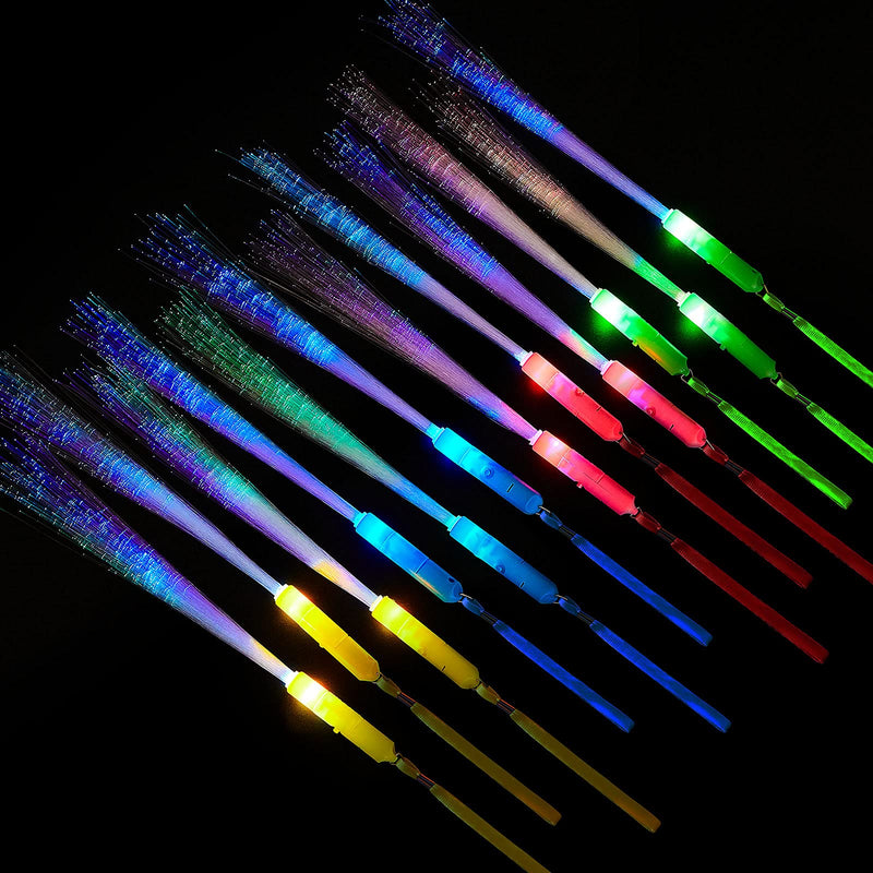 Kasyat 10 Pieces Fiber Optic Light Wand Stick Glow Flashing Wands Small Fiber Optic Wands LED Flashing Sticks LED Fiber Wands Colorful Flashing LED Wands for Christmas Party Favors Classic Color