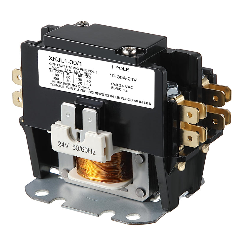 Dreyoo 24V Coil 1 Pole Air Conditioner Contactor, UL Certified Carrier HVAC Motor Contactor, Air Conditioner Replacement Relay, Compatible with C230b, Heat Pump, Refrigeration Systems (30 A) 30A