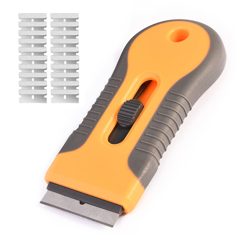 Razor Blade Scraper, 1 Pack Plastic Retractable Glass Scraper with 20 Pcs Extra Razor Blades, Windshield Sticker Remover for Windows Metal Vinyl Car Glue 1 PCS