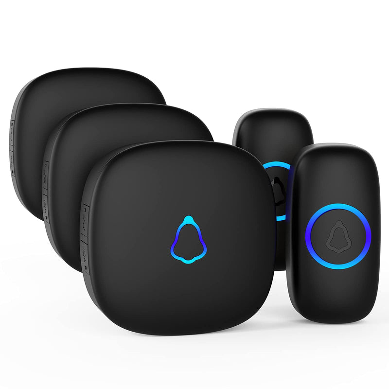 SECRUI Wireless Doorbell with 3Receivers 2 Push Buttons, Easy installation, Adjustable Volume, 58 Chimes, Colorful LED, 1000Ft Range, M520+F55, Black 3 receivers 2 push buttons