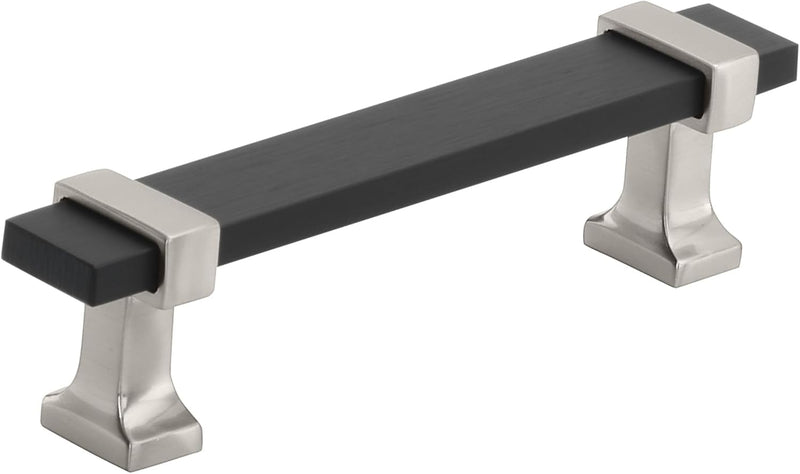 Amerock | Cabinet Pull | Brushed Matte Black/Satin Nickel | 3-3/4 inch (96 mm) Center to Center | Overton | 1 Pack | Drawer Pull | Drawer Handle | Cabinet Hardware