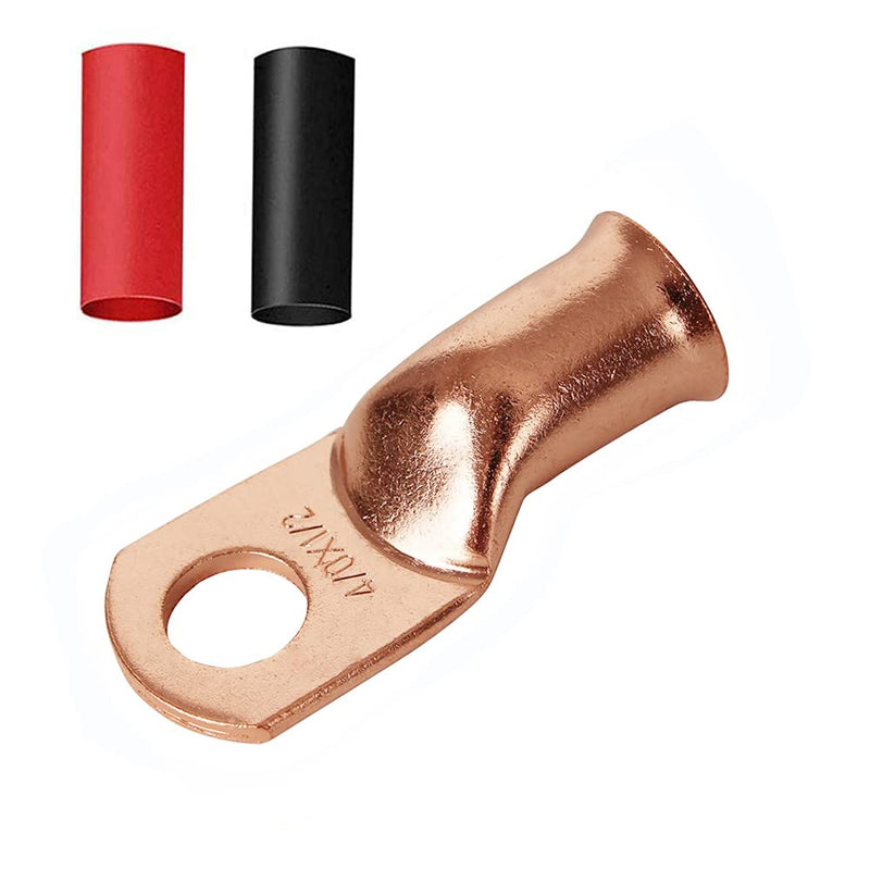 Heavy Duty 4/0x1/2 Copper Wire Lugs,12Pcs 4/0 AWG 1/2'' Stud Tubular Ring Terminals with 12Pcs Heat Shrink Tubing for Vehicle Boat Marine Audio 4/0 AWG 1/2'' Ring