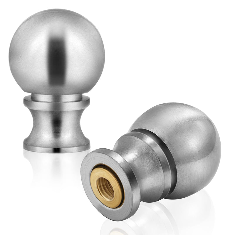 Ball Lamp Finial Cap Knob for Lamp Shade Top,Solid Lamp Finial Caps,Heavy Brushed Nickel Top Screw Finial for Table or Floor Lamps,1/4-27 Inch Threaded Base Connect to Lamp Harp (Silver / 2-Pack) Silver / 2-Pack