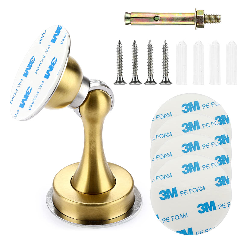 Sumnacon Sturdy Magnetic Door Stopper - Stainless Steel Door Stopper with Magnet for Wall Floor, Sturdy Magnetic Doorstop Holder with Adhesive Tape & Screws for Home Office, Gold