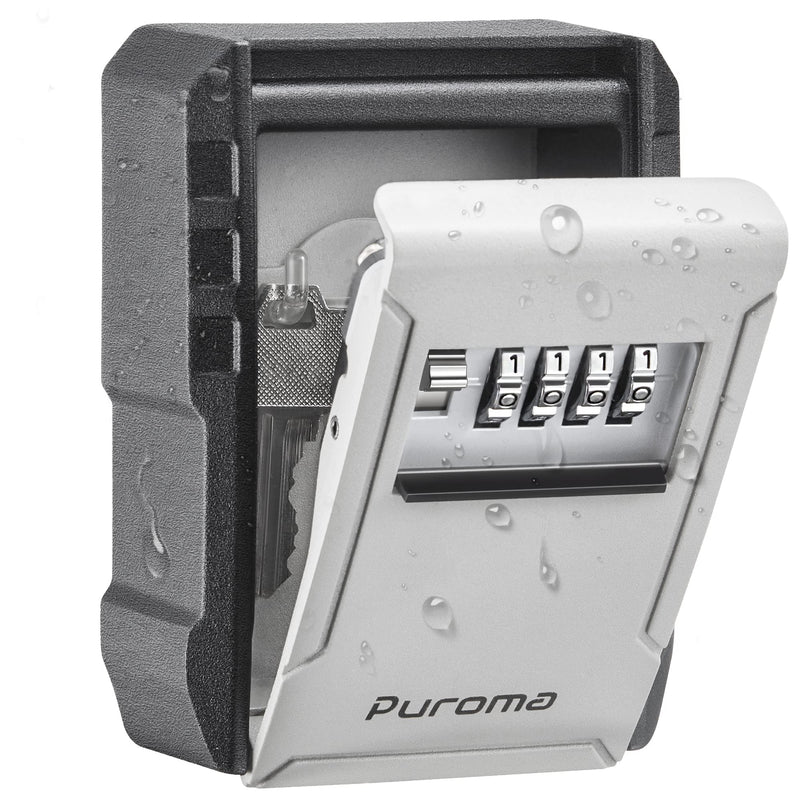 Puroma Key Lock Box with Key Hook, Resettable 4-Digit Combination Lockbox, Waterproof Key Storage Security Lockbox, Large Capacity Wall Mounted Lockbox for House Keys, Realtors, Garage Spare Keys Without Shackle