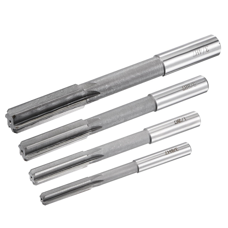 uxcell 3/8" 5/8" 1/2" 3/4" Chucking Reamer H7 Accuracy High Speed Steel Lathe Machine Reamer 6 Straight Flutes Round Shank Milling Cutter Tool Reamer Set for Bore Machining 4pcs
