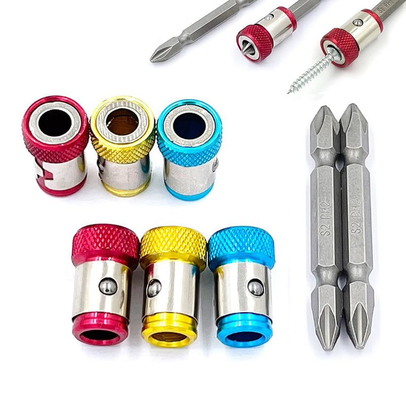 6 Pieces Magnetic Screw Ring With 2 Pieces Ph2 Screwdriver Bit Set,Magnetizer Screw Removable For 1/4 Inch/6.35mm Hex Screwdriver and Power Bits (MIX) Mix