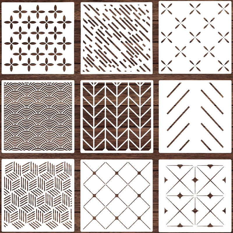 9 Pieces 12 x 12 Inch Geometric Wall Stencils Herringbone Geometric Wall Templates Painting Stencils Reusable Art Modern Tile Stencil for Painting on Walls Floor Canvas Wood Furniture