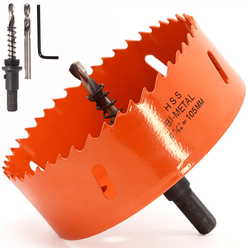 Koopi 4-1/8" Hole Saw with Arbor, HSS Bi-Metal 105mm Hole Cutter for Easily Drilling Wood, Plastic, Thin Metal 4 1/8 inch