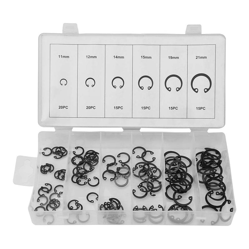 Bordstract External Retaining Rings Assortment Kit, 100Pcs Snap Rings Circlip Set 6 Sizes from 11mm to 21mm for Grooved Shafts Pins Studs and More
