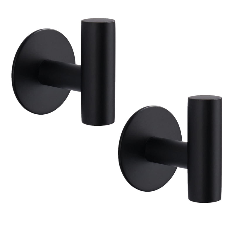 Adhesive Hooks Heavy Duty Wall Hooks Stainless Steel Waterproof Shower Hooks, Adhesive Holders Coat Hooks for Hanging, Wall Mounted Towel Hooks for Bathroom Kitchen - 2 Pack Matte Black