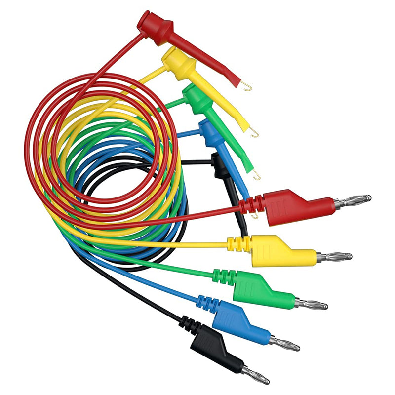 5pcs Multi-Meter Test Leads 4mm Stackable Banana Plug to Test Hook Clips Flexible Cable 3.3ft/1m Jumper Wire Line for Electrical Testing J.70054-2 A